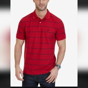Red Deck Shirt with Black Stripes and Short Sleeves NWT- Nautica